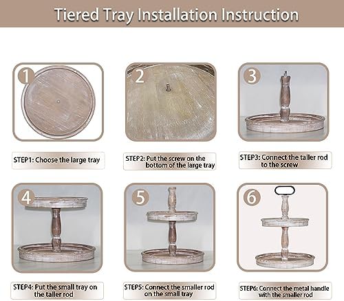 Krismax Decorative Trays - Two Tiered Tray Stand Rustic Decor Farmhouse 2 Tiered Tray Serving Tray Seasonal & Holiday Decoration Wooden Tray - Image 3