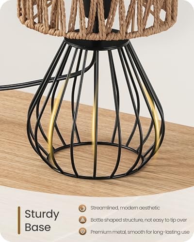 Rattan Table Lamp, Boho Table Lamp, Small Bedside Lamp, Handwoven Paper Lampshade, 2700K LED Bulb Included, Boho Desk Lamp, Modern Nightstand Lamp for Bedroom, Living Room, HW06TL05 - Image 6