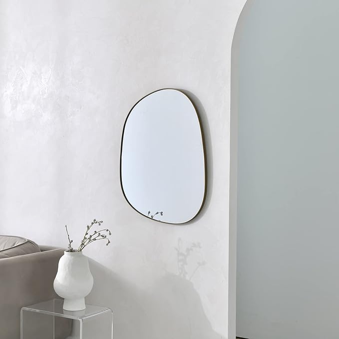 Asymmetrical Mirror for Wall Decor 27"*35", Modern Brass Framed Wall Mirror for Living Room Bathroom Bedroom Entryway ELE-STOU-0063G