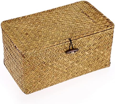 Hipiwe Wicker Shelf Baskets Bin Handwoven Seagrass Storage Basket with Lid by Hipiwe