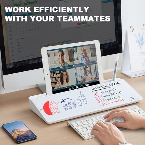 TSJ OFFICE Small Desktop Whiteboard -Glass Dry Erase Board Computer Keyboard Stand White Board Surface Pad with Drawer, Desk Organizers with Accessories for Office, Home, School Supplies - White - Image 2