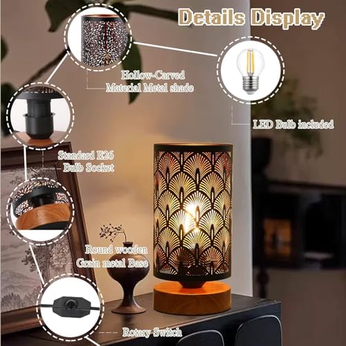 Small Industrial Table Lamps Dimmable, Bedside Lamps for Nightstand,End Table Side Desk lamp with Rustic Black Metal Cage Lampshade for Bedroom, Kids Room Living Room 2700K LED Bulb Included - Image 3