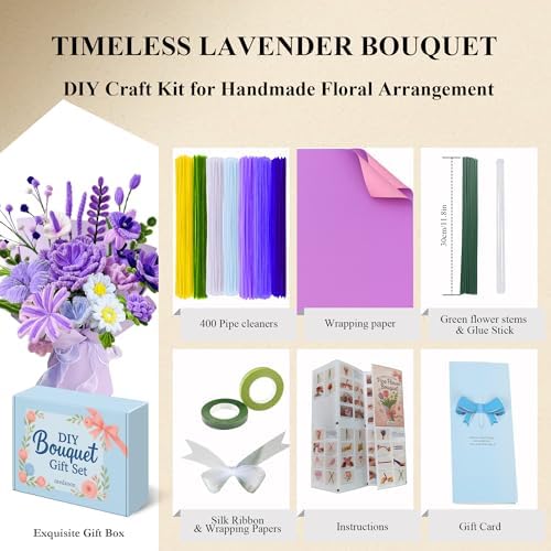 NREDXOON Pipe Cleaner Flower Kit 400pcs Purple Lavender DIY Bouquet Craft - Image 3