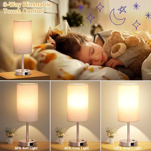 Dicoool 17.4" Bedside Lamp for Bedroom - Dimmable Touch, USB A+C, AC Outlet - Image 3