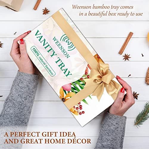 Weenson Bathroom Vanity Tray for Countertop Toiletries Makeup Decor Perfume Candles, Kitchen Tray for Soap Dispenser Spice Salt Coffee, Toilet Tank Tray Bamboo11.81” L x 6.1” W x 0.79” H (White) - Image 6