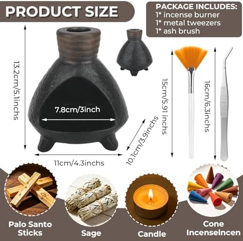 Palo Santo Chimney,Palo Santo Holder Ceramic Aroma Holder Incense Holder for Sticks Sage Cones Incense Burner Ceramic Mini Chimney for Meditation Yoga, Ash Catcher Room Home Decor (Coffee-A) - Image 2