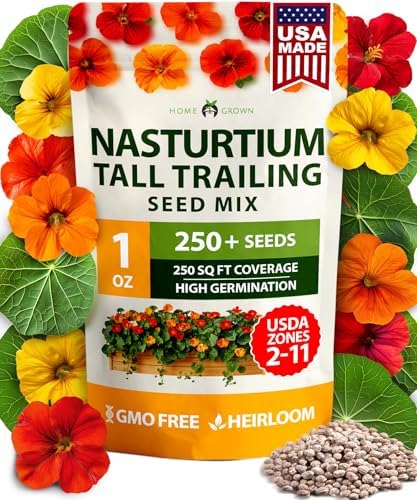 HOME GROWN Nasturtium 250+ Seeds, Dwarf Tall Trailing Mix, Tropaeolum majus by HOMEGROWN