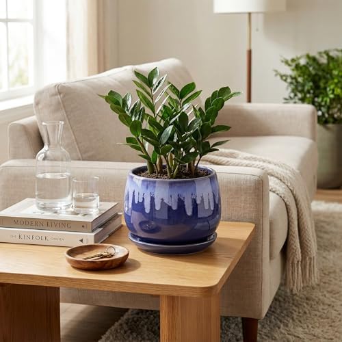 Ceramic Flower Pots, 7 Inch Indoor Planter with Drainage, Blue - Image 3