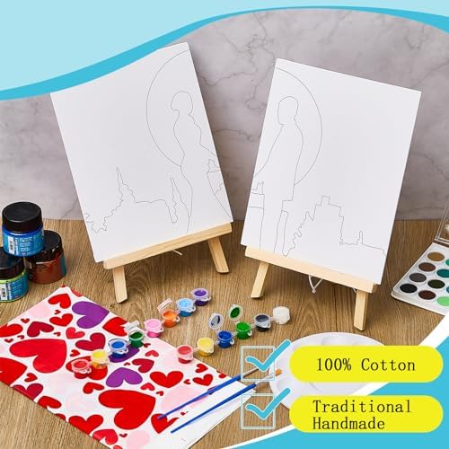 Yeaqee 13 Pcs Sip and Paint Kit for Adults Stretch Canvas Date Night Valentines Painting Kit Supplies Art Painting Set Outline Design Blank Stretch Canvas for Couple Party(Moonlit Couple,8x10) - Image 4