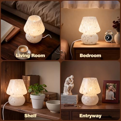 Small Mushroom Table Lamp for Bedside & Nightstand, Murano, White - Image 6