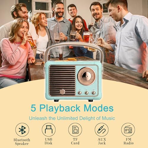 Vintage Bluetooth Speaker Cute, Retro Style Vintage Decor, Portable Wireless Bluetooth Speaker, Vintage Cute Old Fashion Style for Bedroom Kitchen Desk Office Party Outdoor Travel (Blue) - Image 6