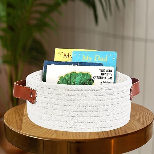 ABenkle Small Storage Basket, Mini Cotton Rope Storage Bin, Cute Tiny Shelf Baskets, Boho Decorative Toy Organizer for Nursery, Spa, Empty Gift Basket - XS, White - Image 3