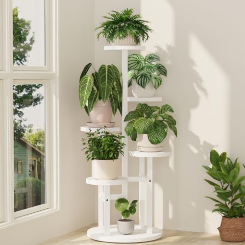 iDavosic.ly 5 Tier Wood Plant Stand Indoor Outdoor Corner Tall Shelf, White by iDavosicly