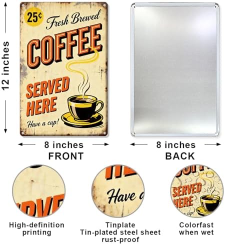 Coffee Metal Tin,Fresh Brewed Coffee Served Here Sign - Image 2