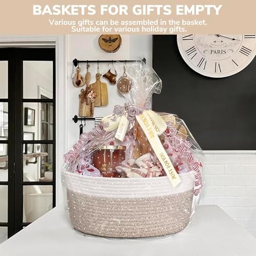 CHICVITA Large Gift Basket Empty with Bags & Ribbon to Fill, Brown - Image 2