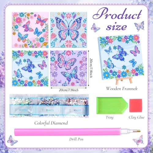 Frienda 4 Pcs Butterfly Diamond Art Kits for Adults with Framed, 8 x 8 in - Image 4