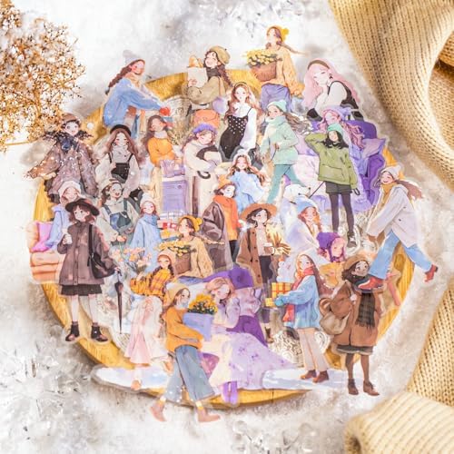Alideco 120pcs Scrapbook Stickers Vintage Winter Fashion Girl Scrapbooking Junk Journal Crafts Embelishment Decoration Stickers (nuandongxuyu) - Image 7