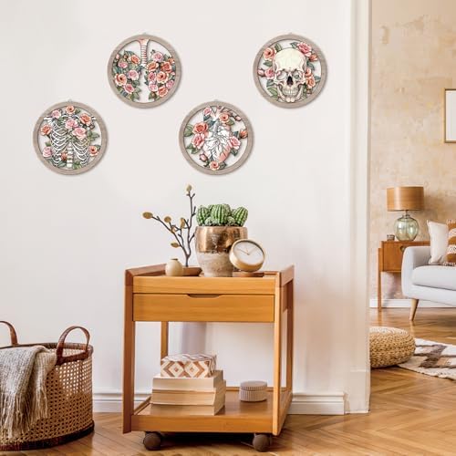 HPNIUB Medical Human Anatomy Wall Decor, Farmhouse Medical Anatomical Hanging Wooden Wall Art, 4 Pieces 9.84''x9.84'' Pink Floral Heart Skull Anatomy Wood Sign for Nursing Doctor Room Living Room - Image 5