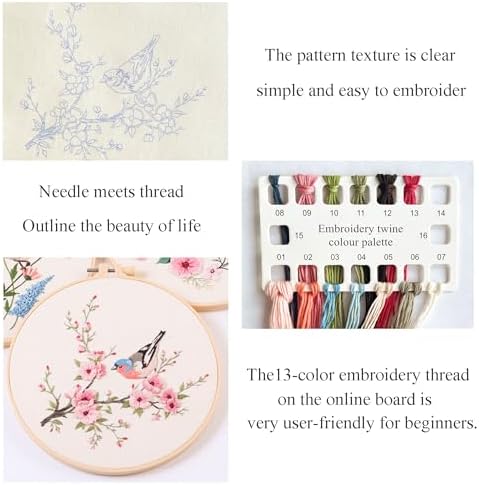 Silentsea Bird & Pink Blossoms Embroidery Kit – All-Inclusive DIY Cross Stitch Set with Pre-Printed Fabric, Threads, Needle, and Hoop for Adults – Perfect for Craft Lovers & Relaxation - Image 5