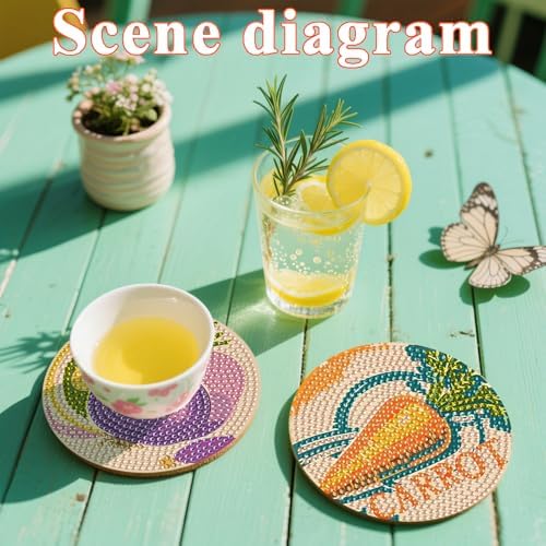DOTSOPS 6 Pcs Vegetable Diamond Painting Coasters with Holder for Beginners - Image 5