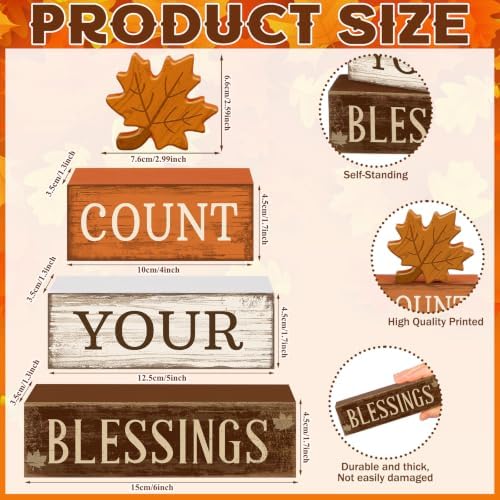 Moucuny 4 Pcs Fall Table Decoration Rustic Maple Leaf Stacked Wooden Blocks - Image 3
