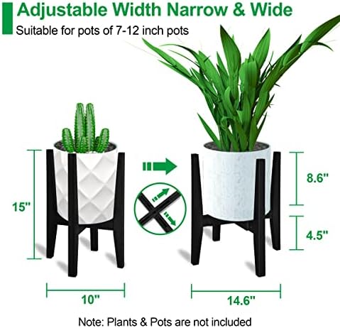 OERGKE Adjustable Plant Stand Indoor, Bamboo Mid Century Modern Plants Stands, Corner Flower Holder for Living Room, Fits 8 to 12 Inches Pots, (Pot & Plant Not Included)(Black, 1 Pack) - Image 3