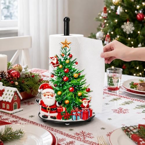 Christmas Tree Paper Towel Holder, Santa Claus Xmas Trees Decor for Countertop Cute Vintage Home Table Accessories, Housewarming Birthday Gifts - Image 7