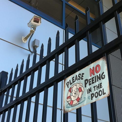 Vintage-Style "Please No Peeing In The Pool" Sign - Rustic Blue Background With Cheerful Cartoon 8x12 Inch - Image 4