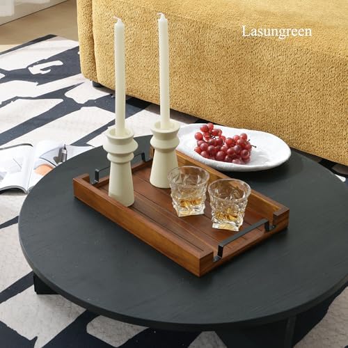 17" x 11" x 2" Acacia Wood Serving Tray with Black Iron Handle - Image 3