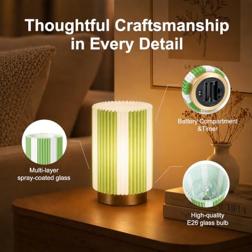 Battery Operated Lamp, Glass Cordless Table Lamp with Timer - Image 6