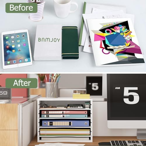 Bamjoy Bamboo 5 Tier Desktop Organizer, Paper Organizer Mail Sorter, File Holder Letter Document Storage with Adjustable Shelves for School Home Office, White - Image 4