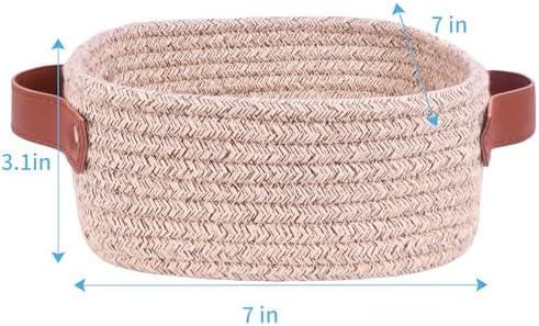 ABenkle Small Storage Basket, Mini Baskets, Cute Rope Woven Baskets for Organizing, Square Shelf Storage with Handle, Boho Decorative Toy Bin for Nursery, Spa, Empty Gift Basket - XS, Mixed Brown - Image 2
