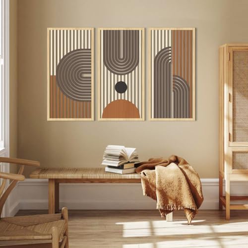 IARTTOP Mid Century Modern Decor 16x32 Inch Large Boho Wood Wall Art Abstract Wooden Wall Decor Minimalist Bohemian Orange Artwork for Living Room Bedroom Office Set of 3 - Image 4