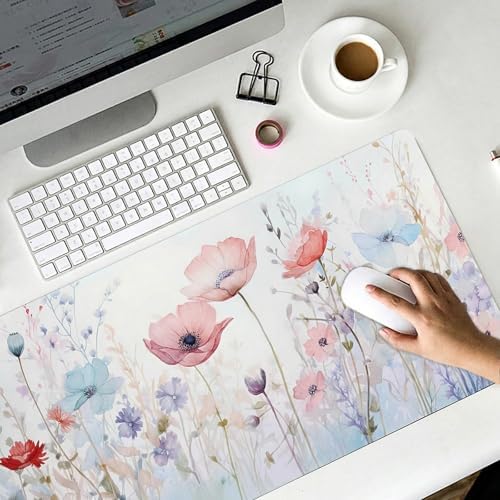 Wildflower Desk Mat 35.4x15.7 Inch, Large Extended Mouse Pad with Watercolor Floral Design, Non-Slip Water-Resistant XXL Desk Pad for Women, Home Office & Aesthetic Setup - Image 6