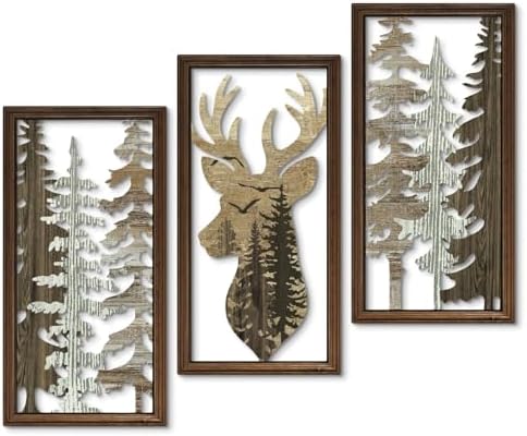 Putuo Decor Cabin Wall Decor Set of 3, Deer Wall Art, Forest Mountain Woodland Wildlife Lodge Elk Animal Picture Art Print, Lodge, Hunting, Cabin Interior Wall Decor for Living Room Bedroom Hallway by PUTUODECOR