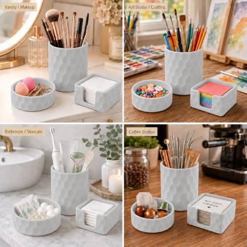 Aesthetic Geometric Silicone Desk Organizer Set of 3,Modern Office Desk Accessories with Round Pen Holder,Paperclip Tray,Sticky Note Holder,Stylish Functional Desk Decor for Home Office(Grey) - Image 6