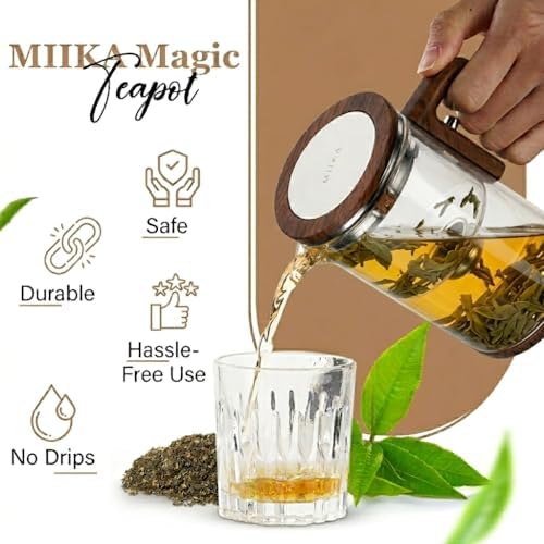 MIIKA Magic Glass Tea Pot with Infuser for Loose Tea – Bottom Dispense Stainless Steel Strainer, Borosilicate Glass, Elegant Tea Scoop, Protective Base and Drip-Free, Easy-to-Clean Design - Image 3