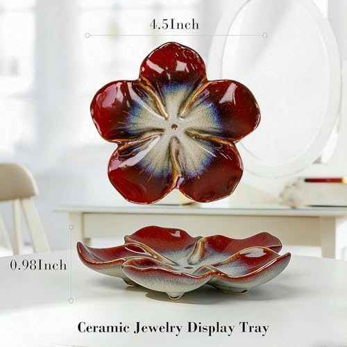 SEEDUSTRY Ceramic Jewelry Tray, Petal Ring Dish, Small Ceramic Jewelry Trinket Holder, Desktop Decoration, Dainty‌ Plate for Rings, Earrings, Necklace, Gifts for Mother Girlfriend Daughter Sister - Image 2