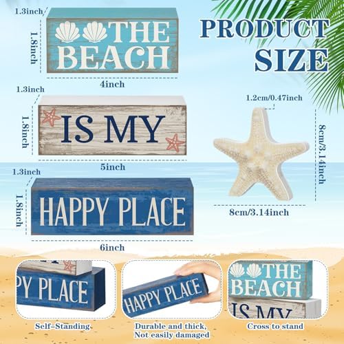 Moucuny 4 Pcs Summer Beach Table Decoration, Starfish Tiered Tray Decor - Image 4