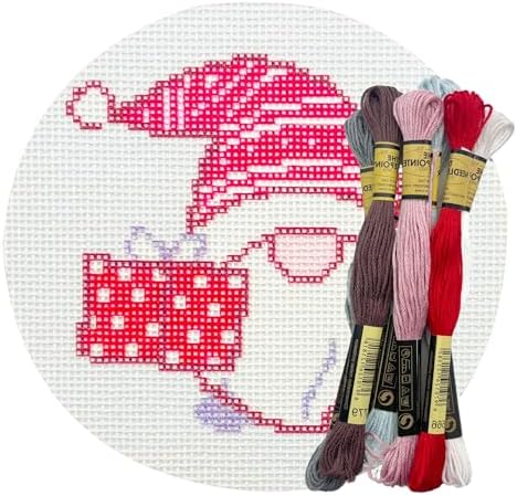 Howie's Needlepoint Needlepoint Kits, 18CT Printed Embroidery Pattern Starter Kits, Stamped Patterns Canvas Kits(Gnome with Red Gift,4x4inch) by HowiesNeedlepoint