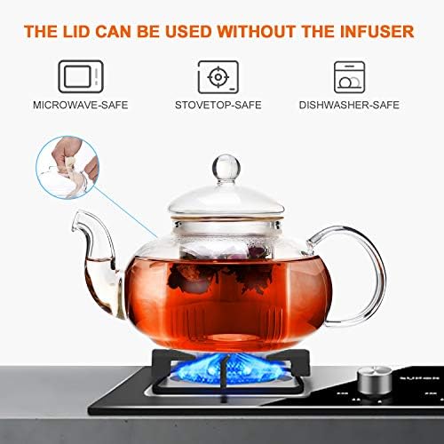 CnGlass 40.6oz/1200ml Glass Teapot with Removable Infuser,Stovetop Safe Tea Kettle,Blooming & Loose Leaf Tea Pot - Image 2