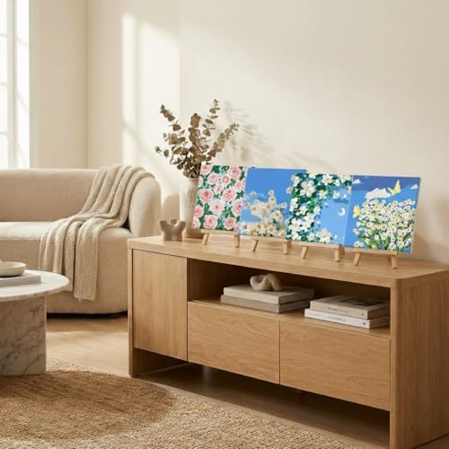 YONEYO 4 Pack Framed Paint by Numbers for Adults, Spring Floral & Daisy Blossom Acrylic Canvas Painting with Easels, Easy DIY Botanical Wall Art Decor, 8x8 Inch - Image 3