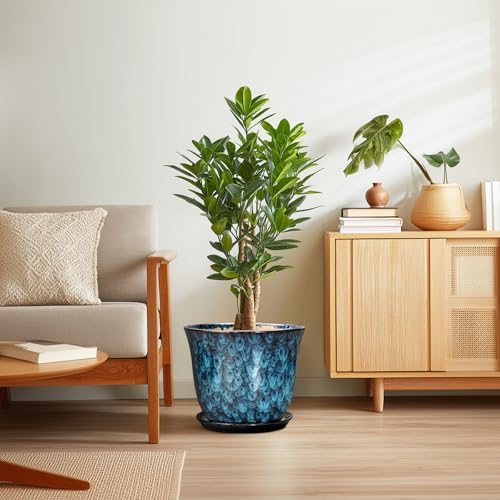 Ceramic Plant Pots - 12 Inch Pots for Plants Indoor Outdoor, Large Round Planter with Drainage Hole and Saucer, Modern Decorative Flower Pot, Home Garden Decor, House Warming Gifts, Blue - Image 7