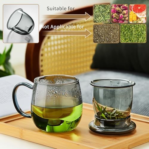 Glass Tea Cup with Infuser and Lid, 17.6oz/520ml Large Borosilicate Teacup, Clear Mug for Loose Leaf Tea, Blooming Tea, Tea Bags - Perfect Christmas or Birthday Gift for Men. - Image 4