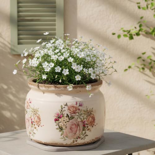 Shabby Chic Ceramic Plant Pots with Decorative Saucer, Gifts for Women - Image 6