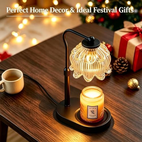 Briever Flower Candle Warmer Lamp, Adjustable Height Electric Candle Lamp with Timer & Dimmer, Wooden Base Wax Warmer, Christmas Birthday Housewarming Gifts for Women Mom, Black Wood-Clear - Image 7