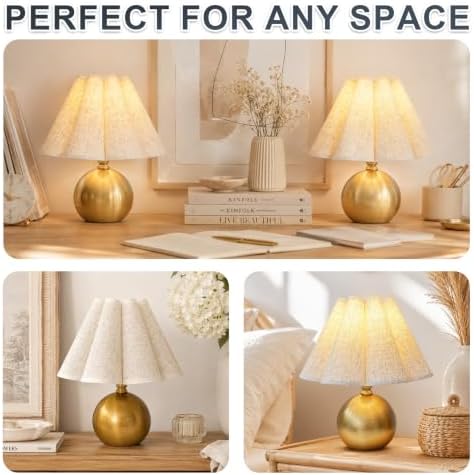 Small Vintage Table Lamp, 11.5'' Gold Cute Mini Bedside Lamp - Image 6