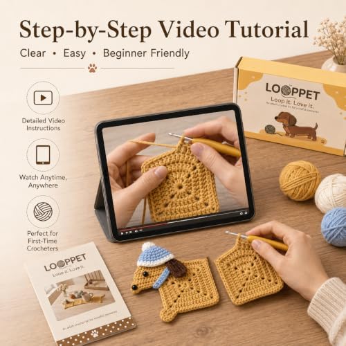 LOOPPET Crochet Kit for Beginners, DIY Dachshund Coaster Set - Image 5