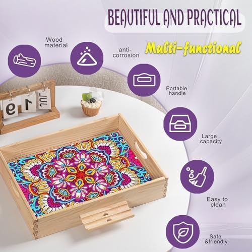EWJRNSF Diamond Art Kits for Adults Wooden Serving Trays with Phone Holder - Image 4