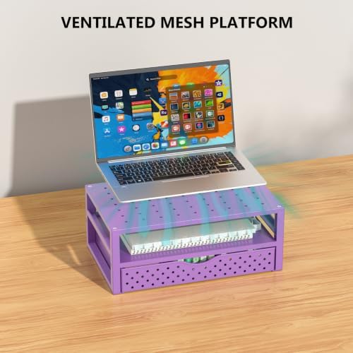 WALI Desk Organizer with Drawer，Computer Monitor Stand with Storage, Desk Organizers and Accessories for Computer, Printer, Laptop Riser for Home Office Supplies, (PTT005-V), 1 Pack, Purple - Image 4